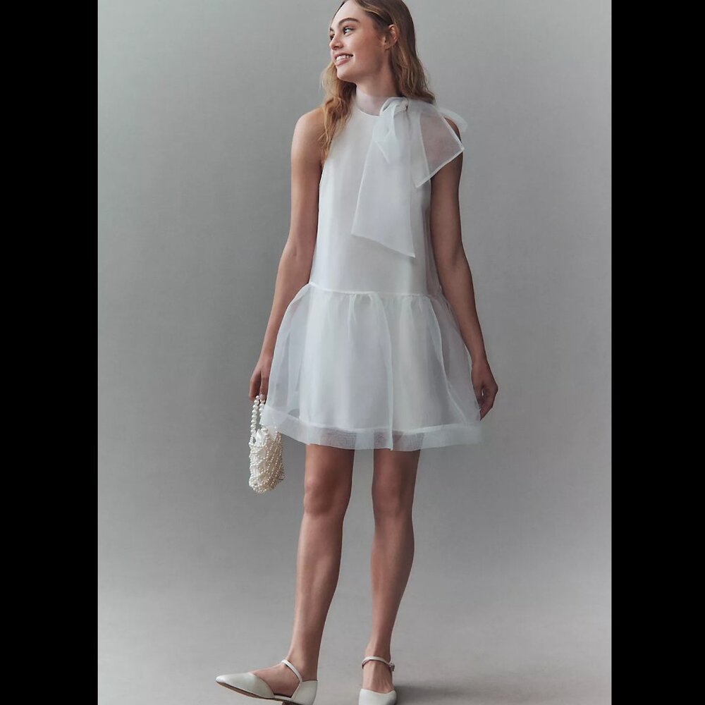 BHDLN Sophia High-Neck Bow-Tie Organza Mini Dress